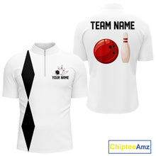 Load image into Gallery viewer, Personalized Retro Bowling Polo, 1/4 Zip Shirts For Men custom vintage bowling team jersey | White NQS11014