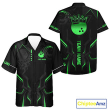 Load image into Gallery viewer, Black and Green Bowling Hawaiian Shirts Custom Bowling Crown Team Jerseys Outfits NQS11222