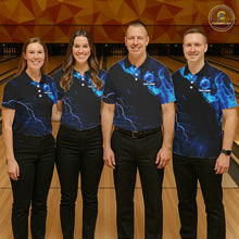 Load image into Gallery viewer, Black &amp; Blue Flame Lightning Thunder Bowling Shirts For Men Custom Bowling Team Jersey, Bowlers Gift NQS11227