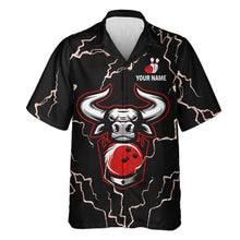 Load image into Gallery viewer, Bowling Bull Thunder Lightning Black &amp; Red Button-up bowling shirts custom Bowling Team League Jersey NQS11417
