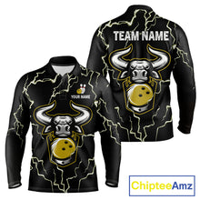 Load image into Gallery viewer, Bowling Bull Thunder Lightning Black &amp; Yellow Bowling shirt for men custom Bowling Team League Jersey NQS11418