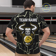 Load image into Gallery viewer, Bowling Bull Thunder Lightning Black &amp; Yellow Bowling shirt for men custom Bowling Team League Jersey NQS11418