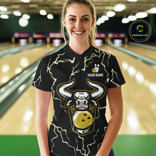 Load image into Gallery viewer, Bowling Bull Thunder Lightning Black Yellow Bowling shirt for Women custom Bowling Team League Jersey NQS11418