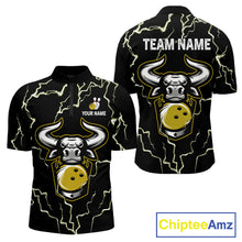Load image into Gallery viewer, Bowling Bull Thunder Lightning Black &amp; Yellow Bowling shirt for men custom Bowling Team League Jersey NQS11418