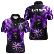 Load image into Gallery viewer, Skull Purple lightning thunder Darts Polo, 1/4 Zip Shirt For Men Custom Dart Team Jerseys NQS9494