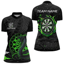 Load image into Gallery viewer, Black and Green Cobra Snake Darts Polo, Quarter Zip Shirts For Women Custom Name Darts Team Jerseys NQS9656