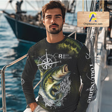 Load image into Gallery viewer, Personalized Black and Green Bass fishing scales compass Performance long sleeve Fishing Team Shirts NQS11725