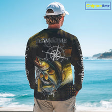 Load image into Gallery viewer, Custom Black and Yellow Walleye fishing scales compass Performance long sleeve Fishing Team Shirts NQS11726