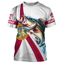 Load image into Gallery viewer, Largemouth Bass fishing Florida flag patriotic fishing Custom UV protection tournament Fishing Shirts NQS5684