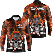 Load image into Gallery viewer, Orange smoke Skull bowling Polo, Quarter Zip shirt for men Custom Team bowling League jerseys NQS8210
