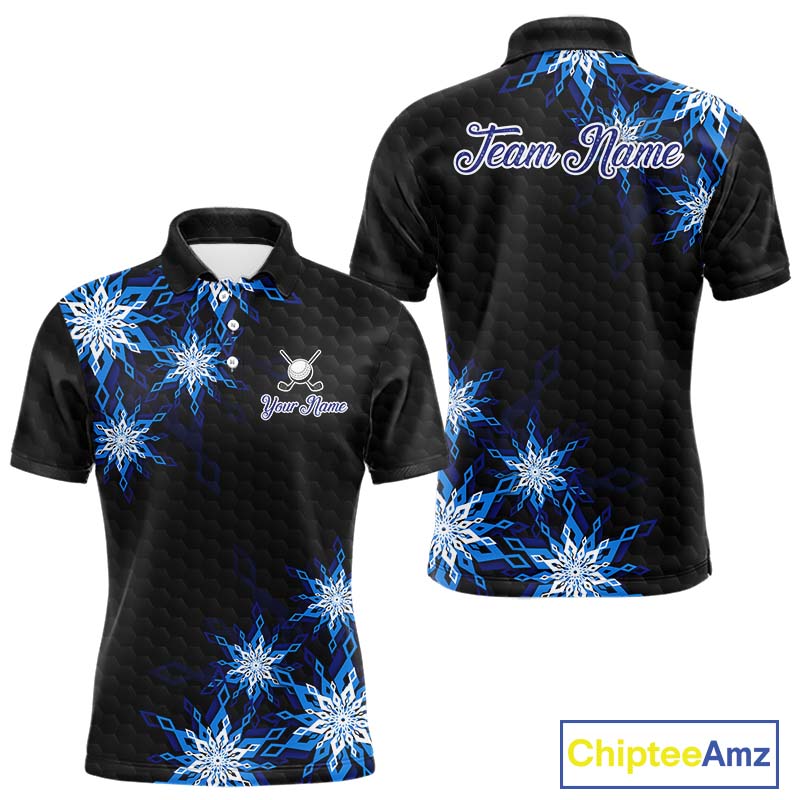 Blue snowflake black camo Christmas Golf Polo shirts For Men custom golf outfit men, best golf gifts NQS11029