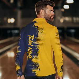 Blue and Yellow Bowling Polo, Quarter Zip shirts for Men Custom Bowling Team Jerseys NQS9354