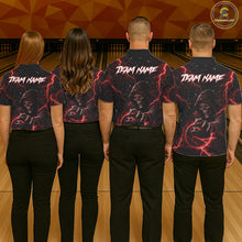 Load image into Gallery viewer, Custom Black And Red Lightning Thunder Skull Reaper Bowling Shirts For Men, Bowling Team Jerseys NQS11623