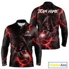 Load image into Gallery viewer, Custom Black And Red Lightning Thunder Skull Reaper Mens Golf Polo Shirt, men's golf apparel NQS11624