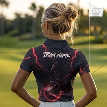 Load image into Gallery viewer, Custom Black And Red Lightning Thunder Skull Reaper Womens Golf Polo Shirt, ladies golf apparel NQS11624