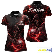 Load image into Gallery viewer, Custom Black And Red Lightning Thunder Skull Reaper Womens Golf Polo Shirt, ladies golf apparel NQS11624
