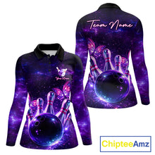 Load image into Gallery viewer, Custom Purple Galaxy Butterfly Bowling Shirts For Women, Bowling Team Shirt With Butterflies NQS11627