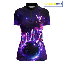 Load image into Gallery viewer, Custom Purple Galaxy Butterfly Bowling Shirts For Women, Bowling Team Shirt With Butterflies NQS11627