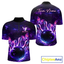 Load image into Gallery viewer, Custom Purple Galaxy Butterfly Bowling Shirts For Men, Bowling Team Shirt With Butterflies NQS11627