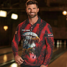 Load image into Gallery viewer, American Flag Eagle Bowling Polo, Quarter Zip Shirts For Men Custom Name Patriotic Bowling Team Jersey NQS9660