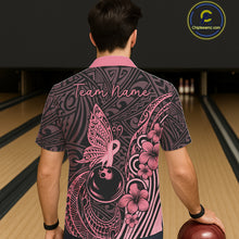 Load image into Gallery viewer, Black and Pink tropical tribal pattern butterfly Bowling Button-up Shirts Custom Bowling Team Jerseys NQS11731