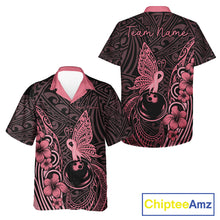 Load image into Gallery viewer, Black and Pink tropical tribal pattern butterfly Bowling Button-up Shirts Custom Bowling Team Jerseys NQS11731