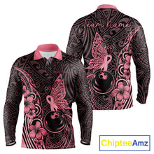 Load image into Gallery viewer, Black and Pink tropical tribal pattern butterfly Bowling Shirts For Men Custom Bowling Team Jerseys NQS11731