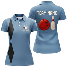 Load image into Gallery viewer, Personalized Retro Bowling Polo, Quarter Zip Shirts For Women custom vintage bowling team jersey| Blue NQS7803