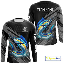 Load image into Gallery viewer, Personalized Black camo Marlin Fishing Jerseys, Marlin Long Sleeve Fishing Tournament Shirts NQS11035