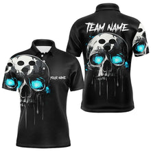 Load image into Gallery viewer, Black and Blue Skull Men's Bowling Polo, Quarter Zip shirts Custom Skull Team Bowling Jersey NQS9361