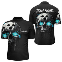 Load image into Gallery viewer, Black and Blue Skull Men's Bowling Polo, Quarter Zip shirts Custom Skull Team Bowling Jersey NQS9361