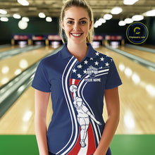 Load image into Gallery viewer, Retro bowling Polo, 1/4 Zip shirt for Women Custom American flag patriotic team bowling jersey | Navy NQS11430