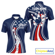 Load image into Gallery viewer, Retro bowling Polo, 1/4 Zip shirts for Men Custom American flag patriotic team bowling jerseys | Navy NQS11430