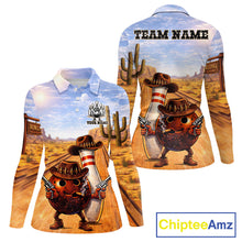 Load image into Gallery viewer, Funny desert Bowling Cowboy gun Bowling Polo, 1/4 zip shirts for Women Custom bowling team jerseys NQS11434