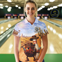 Load image into Gallery viewer, Funny desert Bowling Cowboy gun Bowling Polo, 1/4 zip shirts for Women Custom bowling team jerseys NQS11434
