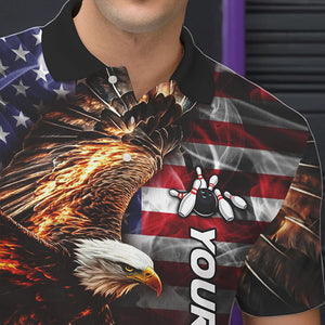 Smoke American Flag Eagle Flame Bowling Shirts for Men Custom patriotic Team Bowling jerseys NQS9504