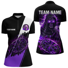 Load image into Gallery viewer, Black and Purple Skull reaper Dart jerseys Polo, 1/4 Zip Shirt for Women Custom Darts Team shirts NQS9509