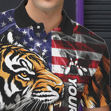 Load image into Gallery viewer, Smoke American Flag Tiger Bowling Polo, 1/4 Zip Shirts for Men Custom patriotic Team Bowling jerseys NQS9672