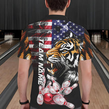 Load image into Gallery viewer, Smoke American Flag Tiger Bowling Polo, 1/4 Zip Shirts for Men Custom patriotic Team Bowling jerseys NQS9672
