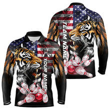 Load image into Gallery viewer, Smoke American Flag Tiger Bowling Polo, 1/4 Zip Shirts for Men Custom patriotic Team Bowling jerseys NQS9672
