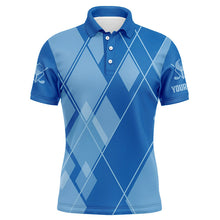 Load image into Gallery viewer, Blue argyle pattern custom Mens golf polo shirts, golf tops for men golfing gifts NQS7609