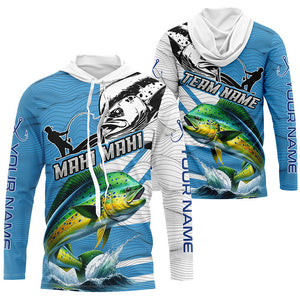 Mahi mahi Fishing Blue Camo UV protection custom long sleeve fishing apparel, Dorado fishing jerseys NQS8235