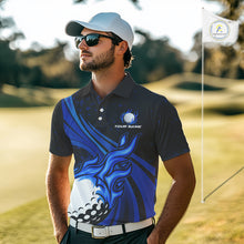 Load image into Gallery viewer, Black and Blue Golf ball Flame Golf Polo Shirts For Men Custom men&#39;s golf clothing, best golf gifts NQS10864