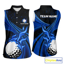 Load image into Gallery viewer, Black &amp; Blue Golf ball Flame Women Sleeveless Polo Shirt Custom ladies golf clothing, best golf gift NQS10864