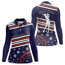 Load image into Gallery viewer, Red, white and blue stars Golf Polo Shirts For Women custom patriotic women golf tops NQS9164