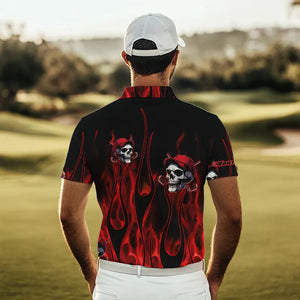 Red Flame Skull Mens golf polo shirts custom skull fire golf apparel for mens NQS9515
