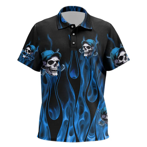 Blue Flame Skull Kid Golf Polo Shirt custom skull fire golf apparel for kid NQS9516