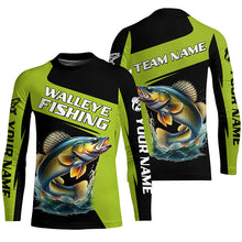Load image into Gallery viewer, Black Green Walleye fishing Custom Long Sleeve Tournament Fishing Shirts, Performance Fishing Jerseys NQS7458