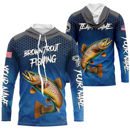 Blue camo Brown trout fishing Custom performance long sleeve team Trout fishing tournament shirts NQS8238