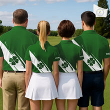 Load image into Gallery viewer, Mens golf polo shirts White and Green Shamrock custom St Patrick's Day team golf shirts for men NQS11639